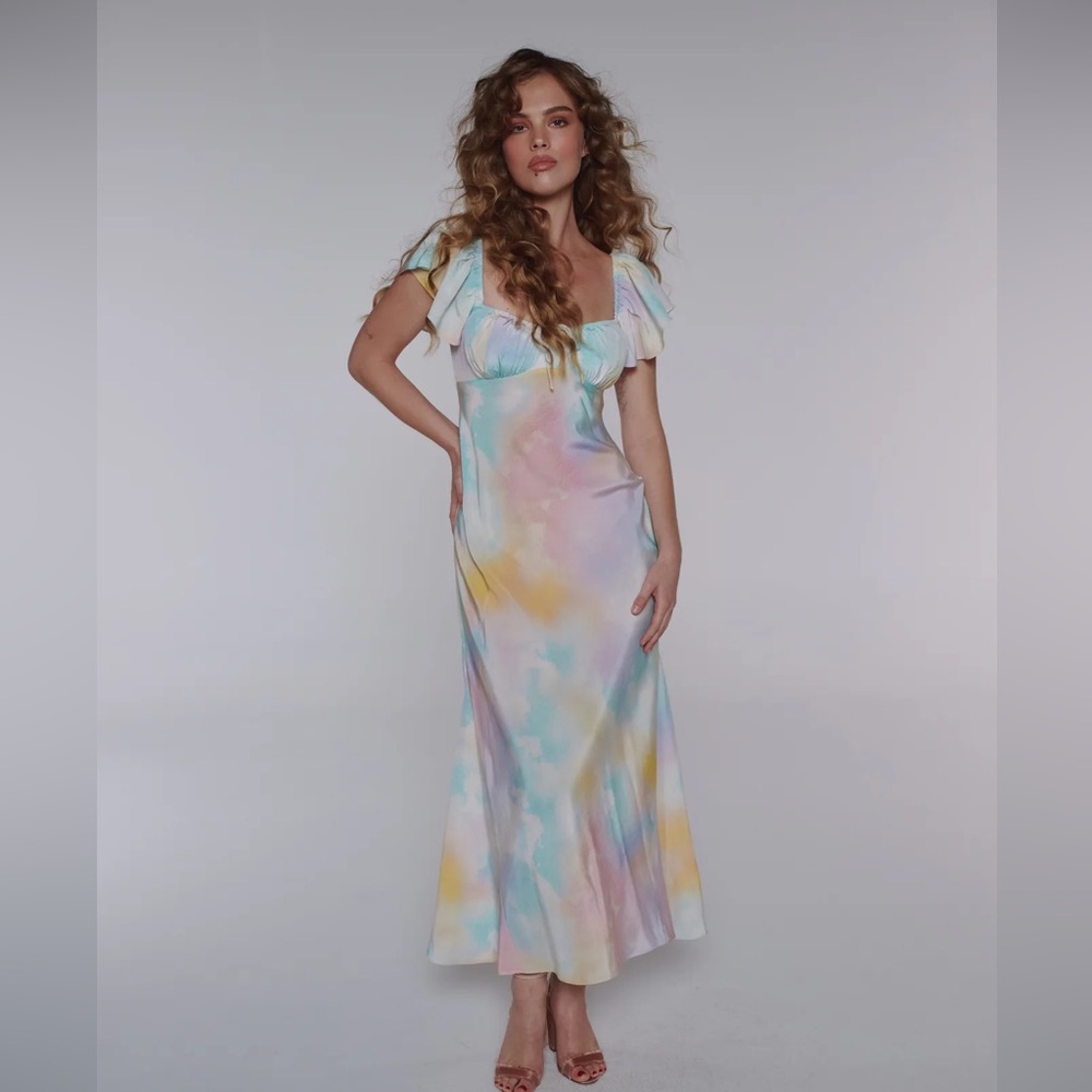 Selkie Pastel Tie-Dye Maxi Dress with Puff Sleeves